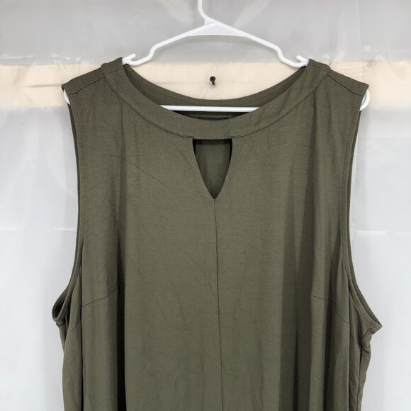 J Jill Women 3X Tank Dress Knee Length Olive Green Sleeveless Stretch Cutout - Picture 2 of 9